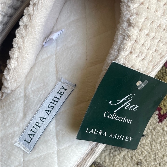Laura Ashley Textured Plush Cream Memory Foam Slippers - Picture 8 of 11